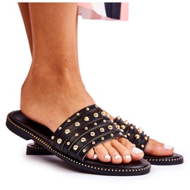 S.Barski Női bőr papucs fekete díszítéssel