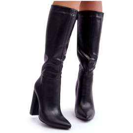 Elegáns bőr magassarkú fekete Eudonice