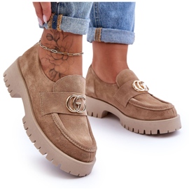 Laura Messi Női velúr cipő bézs színű Rosefalls díszítéssel