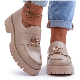 Laura Messi Női bőrcipő bézs színű Rosefalls díszítéssel