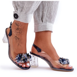 Sötétkék sarkú cipővel díszített szandál S.Barski MR1037-16 színtelen