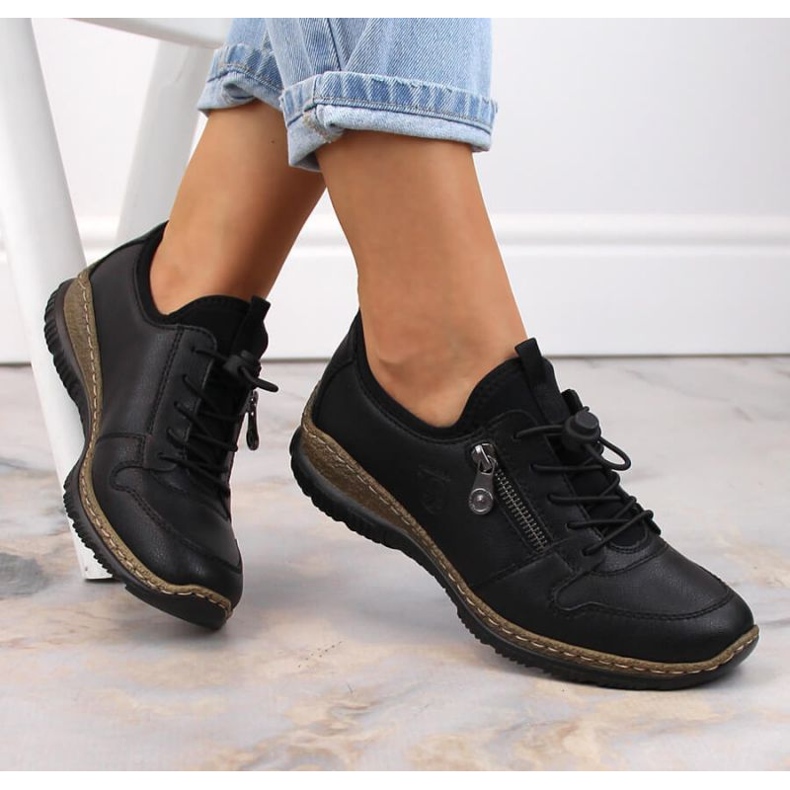 Bőr bebújós cipő Rieker W RKR609 fekete