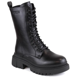 Fűzős és cipzáras csizma szigetelt Big Star W INT1925 fekete