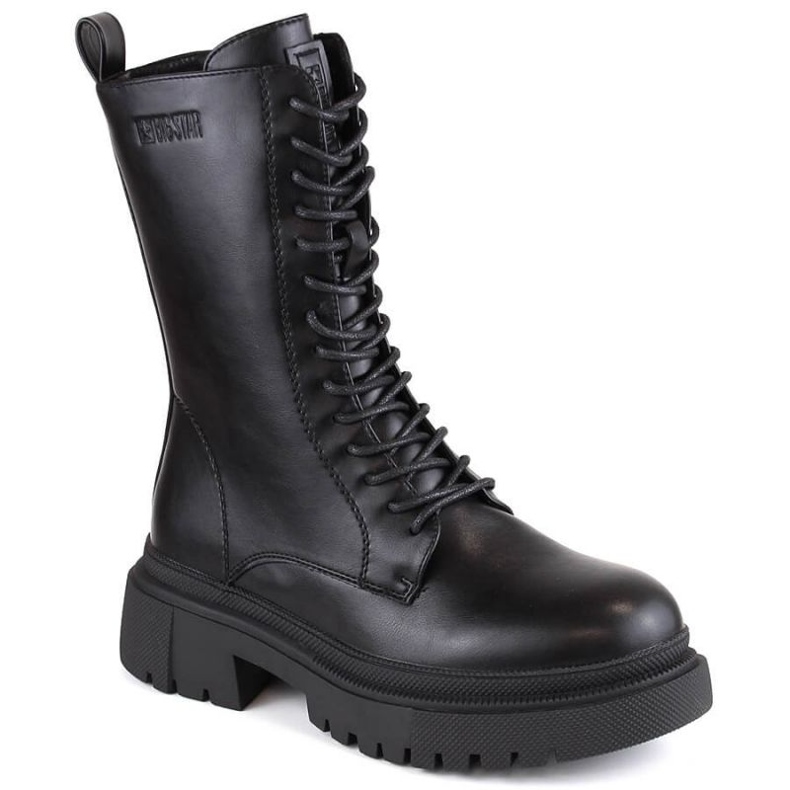 Fűzős és cipzáras csizma szigetelt Big Star W INT1925 fekete