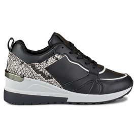 Női fekete fűzős cipő alacsony ékkel