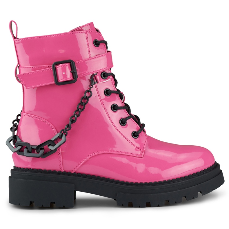 Női rózsaszín lakkbőr munkás, levehető lánccal
