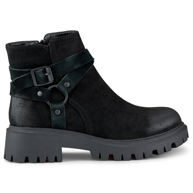 Női fekete velúr csizma fekete Aline díszítéssel