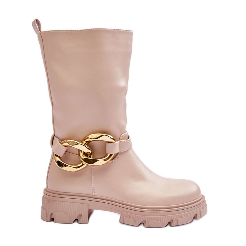 Bőr lapos sarkú csizma bézs Diominna