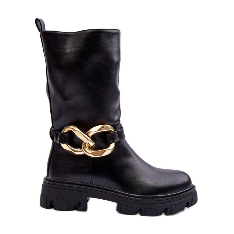 Bőr lapos sarkú csizma fekete Diominna