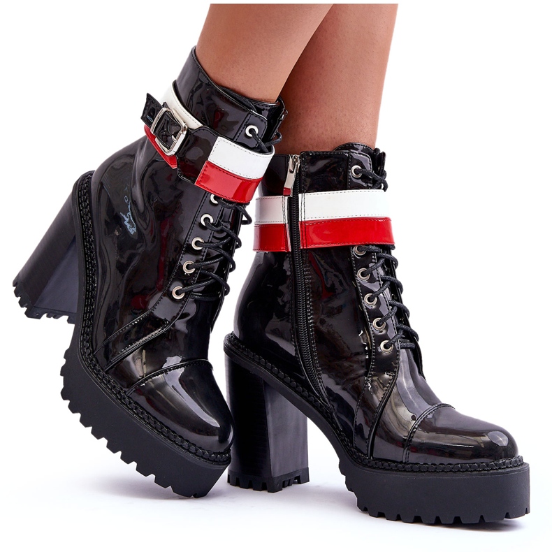 Adrijana Chunky bőr magassarkú csizma fekete