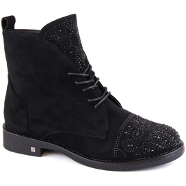 Női csizma cirkóniákkal fekete Potocki SZ12178