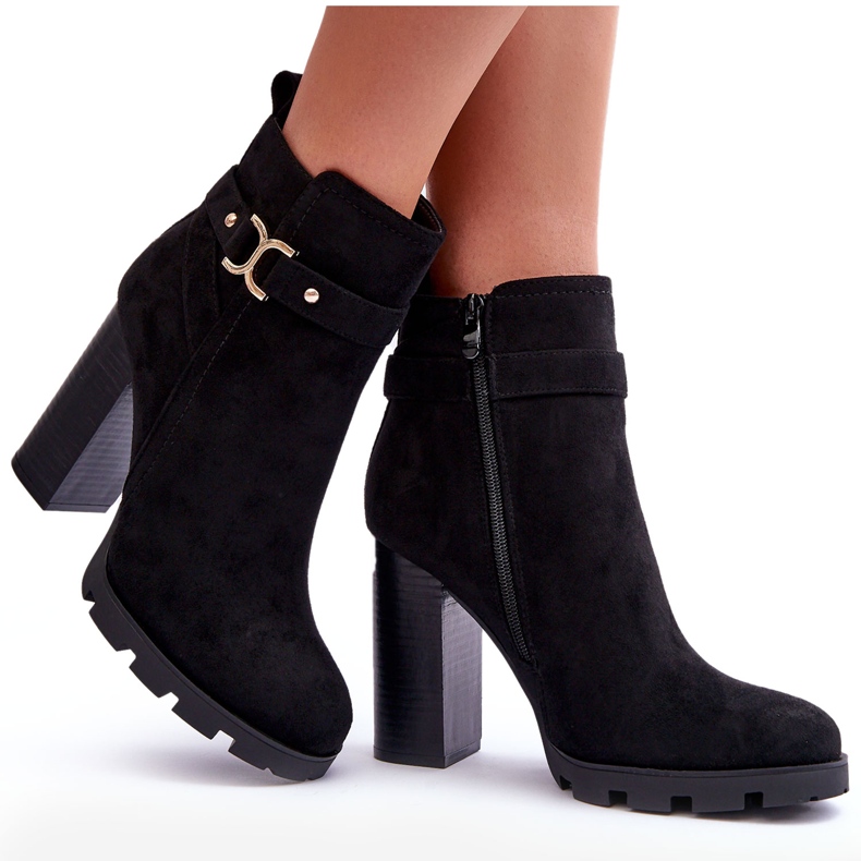 FB2 Velúr Csizma Magas Sarkú Fekete Liani