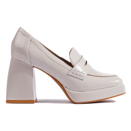 Shelovet lakkbőr magas sarkú cipő világosszürke színben