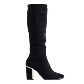 Fekete elegáns velúr magas sarkú Shelovet csizma
