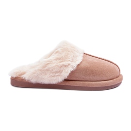 FB3 Női bézs színű rózsaszín papucs szőrmével