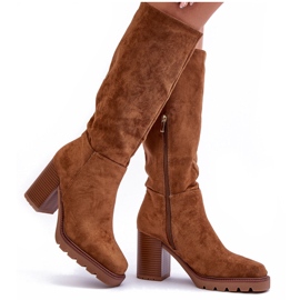 FJ1 Barna Virdana Velúr csizma masszív sarkú