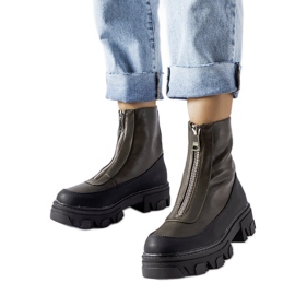 Sötétzöld masszív bokacsizma Morley cipzárral