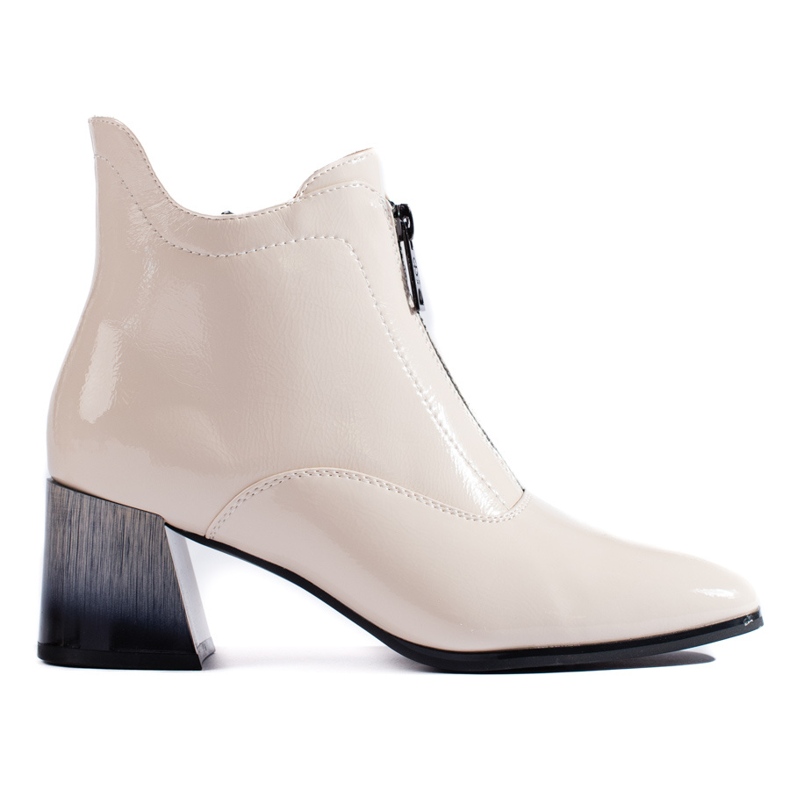 Krémes lakkozott bokacsizma Vinceza cipzárral bézs