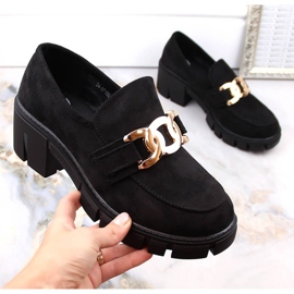 Velúr női mokaszin magas sarkú, fekete Vinceza