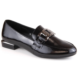 Női fekete lakkcipő lapos sarokkal, Sergio Leone MK732