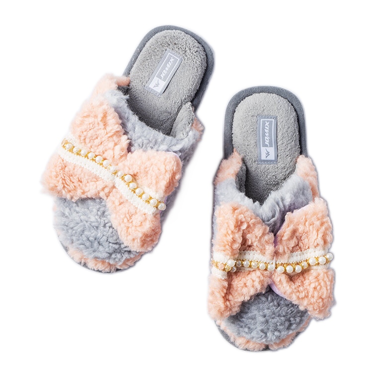 Szürke és rózsaszín papucs masnival Szürke és rózsaszín papucs masnival