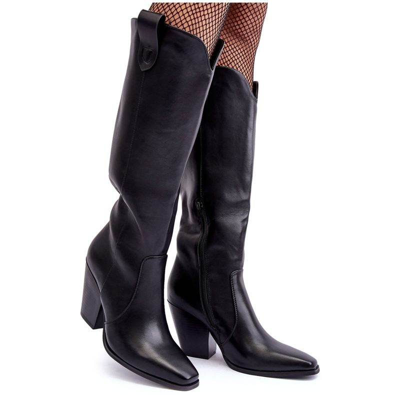 Bőr Cowboy csizma magas sarkon, fekete Solera