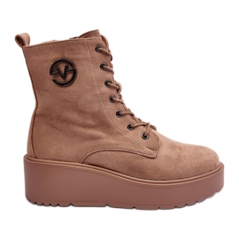 Vinceza Bézs velúr munkás bokacsizma egy masszív platformon ékek bézs Lavica