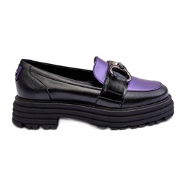 Laura Messi Női bőrcipők lapos sarkú, fekete és lila Elkiza