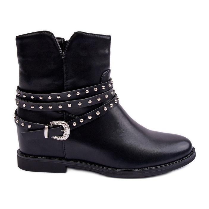 Díszített bőr női lapos csizma fekete, Adkrana