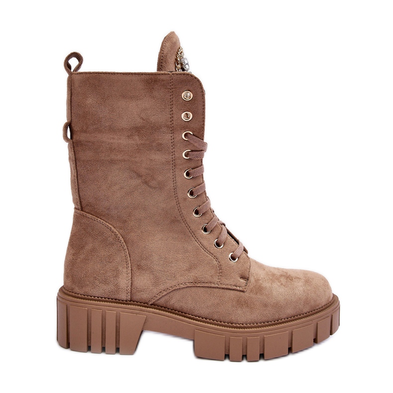 PS1 Velúr munkás bokacsizma ékszer díszítéssel, sötét bézs Marx