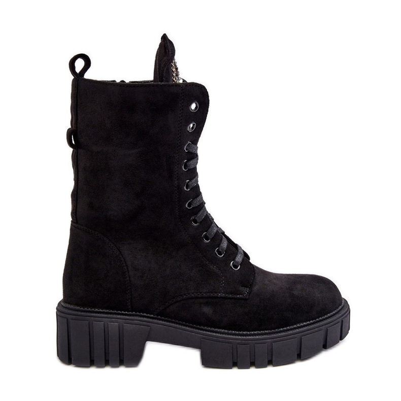 Velúr munkás bokacsizma ékszer díszítéssel, fekete Marx