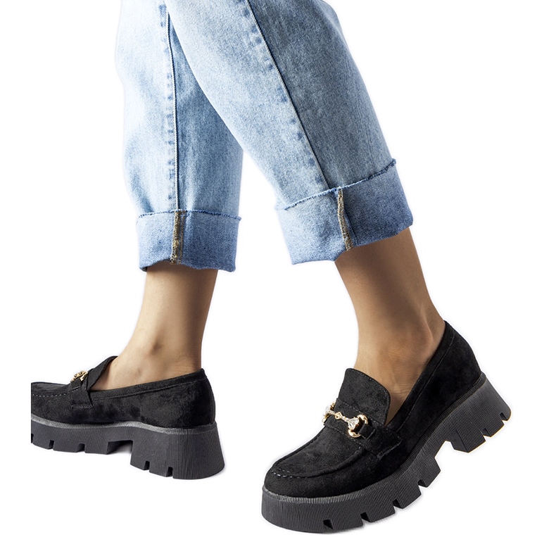 Fekete mokaszinok csattal és strasszokkal a Gaiola-tól Fekete mokaszinok csattal és strasszokkal a Gaiola-tól