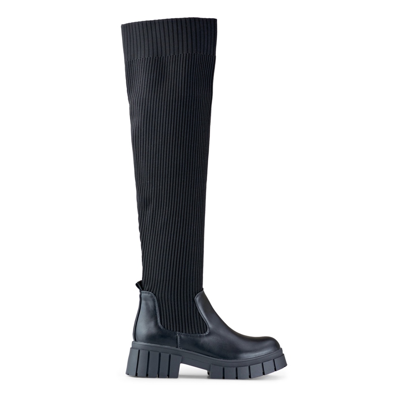 Fekete térdig érő csizma elasztikus felsőrésszel