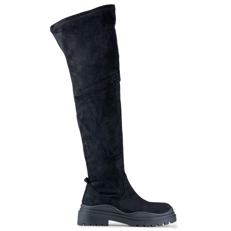 Női fekete velúr térdig érő csizma