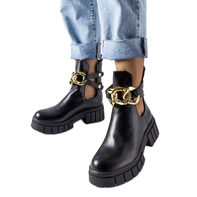 Fekete Lancaster láncos bokacsizma