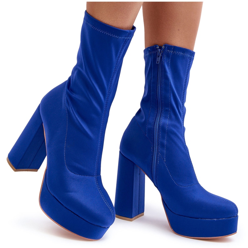 PH2 Kék Peculia magas sarkú bokacsizma cipzárral