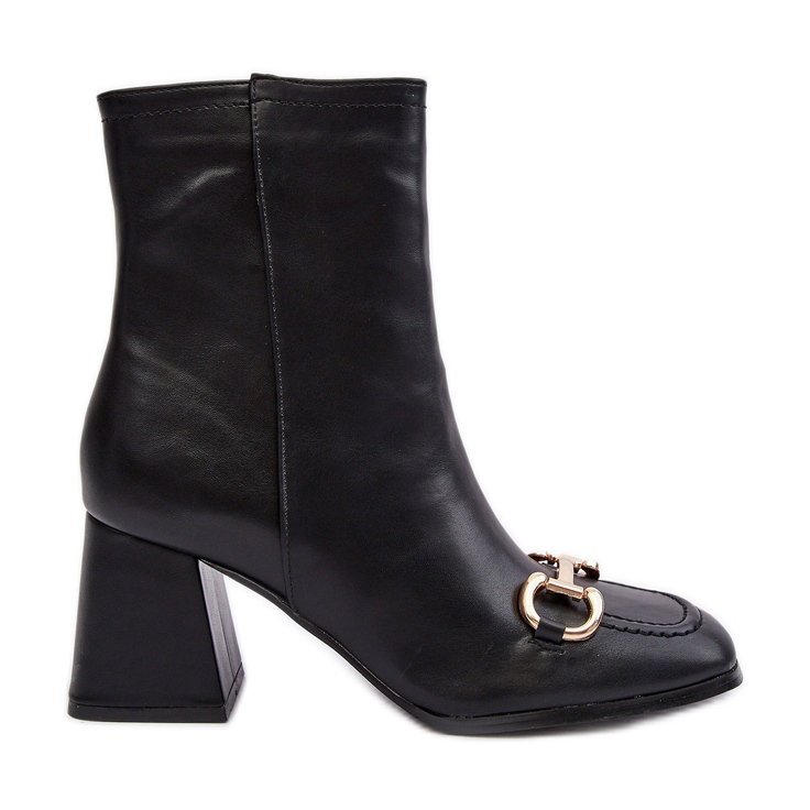 PH2 Bőr magassarkú bokacsizma díszítéssel, fekete pamelinta