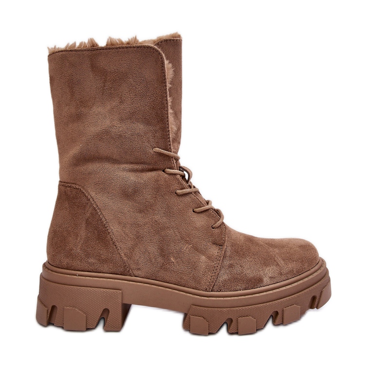 PS1 Velúr fűzős bokacsizma bundával, sötétbézs Frendo barna