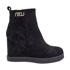 PS1 Velúr szigetelt ék alakú bokacsizma díszítéssel, fekete Vere