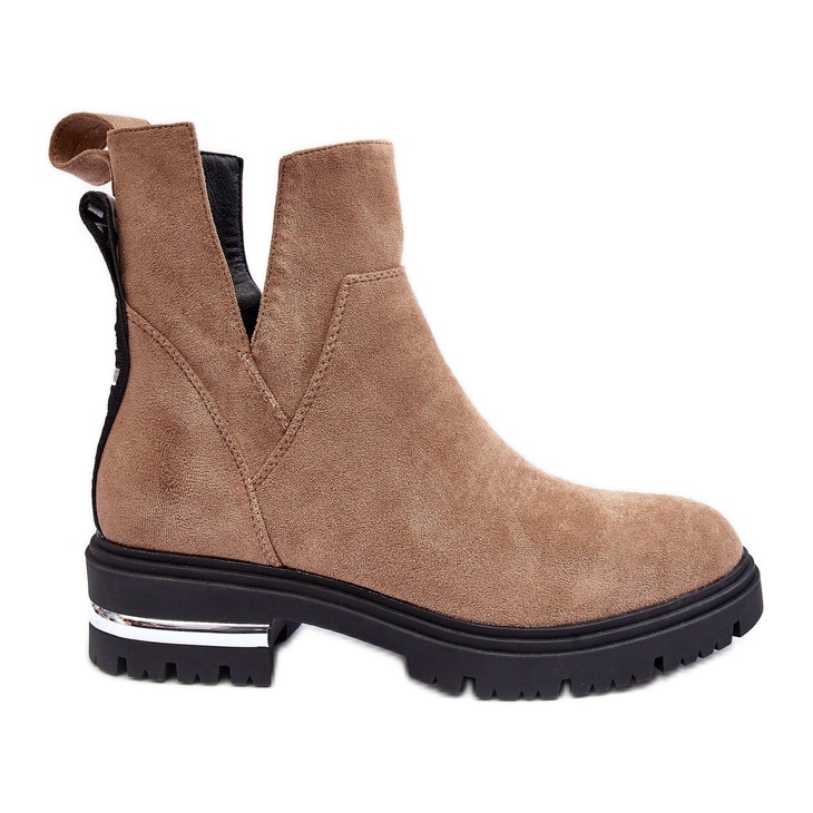 PS1 Velúr lapos csizma kivágásokkal, bézs színű Lamedella