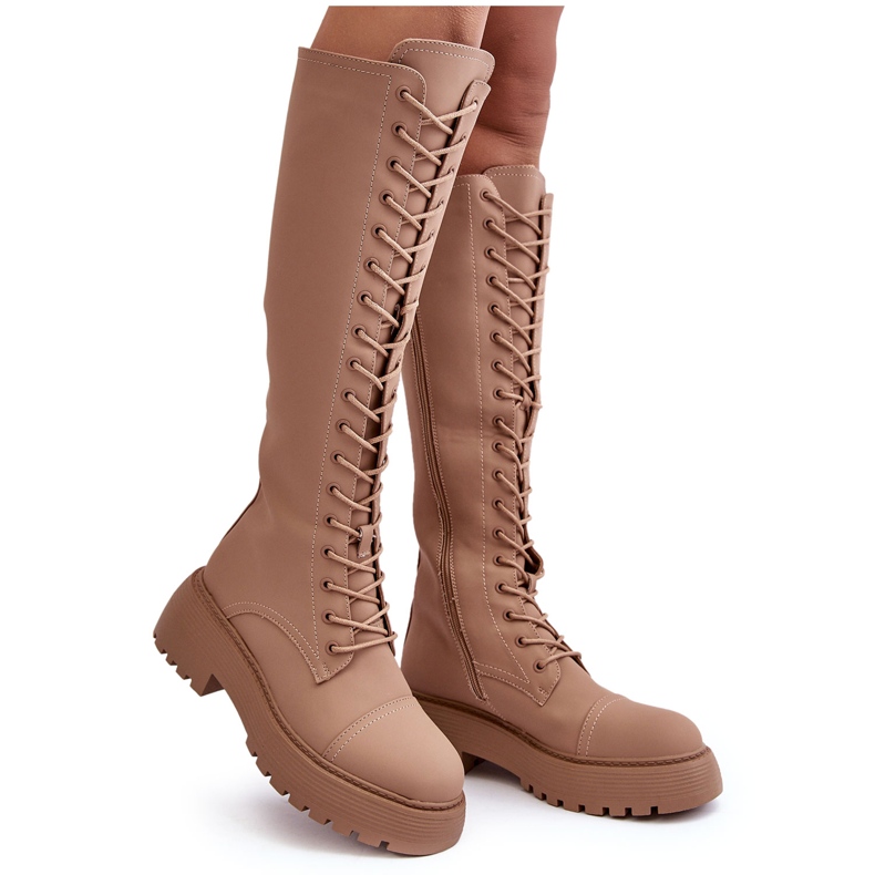 PS1 Fűzős, meleg térdig érő csizma, sötétbézs, Bergdis