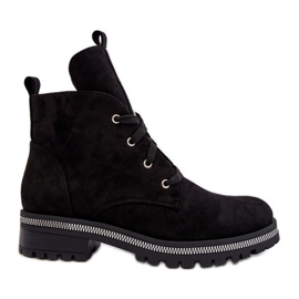 PS1 Velúr női bokacsizma fekete Plesca díszítéssel