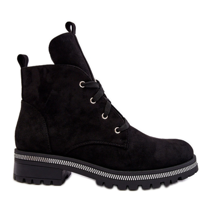 PS1 Velúr női bokacsizma fekete Plesca díszítéssel