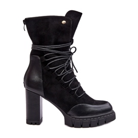 Női magassarkú bokacsizma befűzéssel, fekete Artie