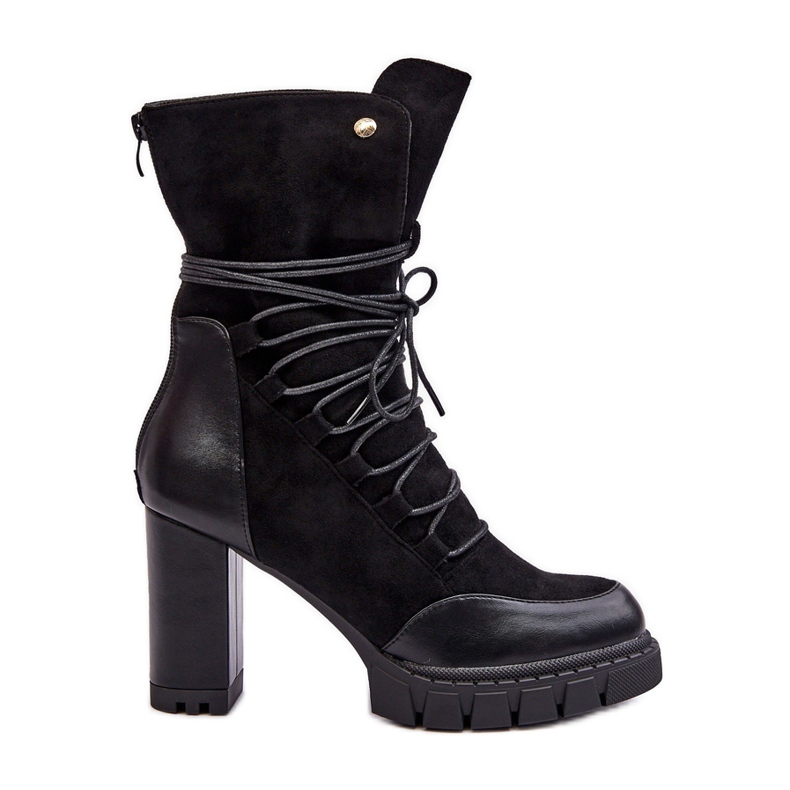 Női magassarkú bokacsizma befűzéssel, fekete Artie