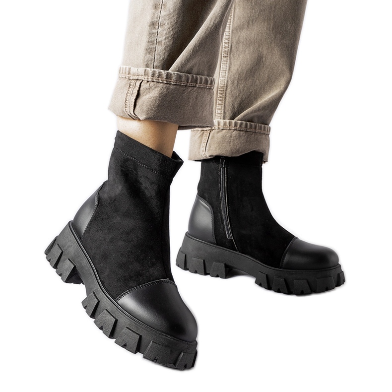 Fekete öko-velúr munkások Milo B026-17 fekete futófelülettel