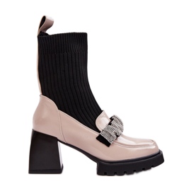 Női csizma zokni magas sarkú bézs S.Barski MR870-41