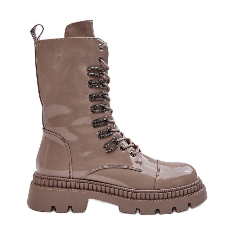 Fűzős női munkás bokacsizma sötét bézs S.Barski MR870-72