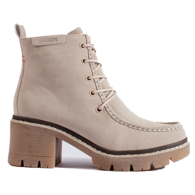 Goodin Bézs színű, fűzős, magas sarkú bokacsizma a Shelovet márkától