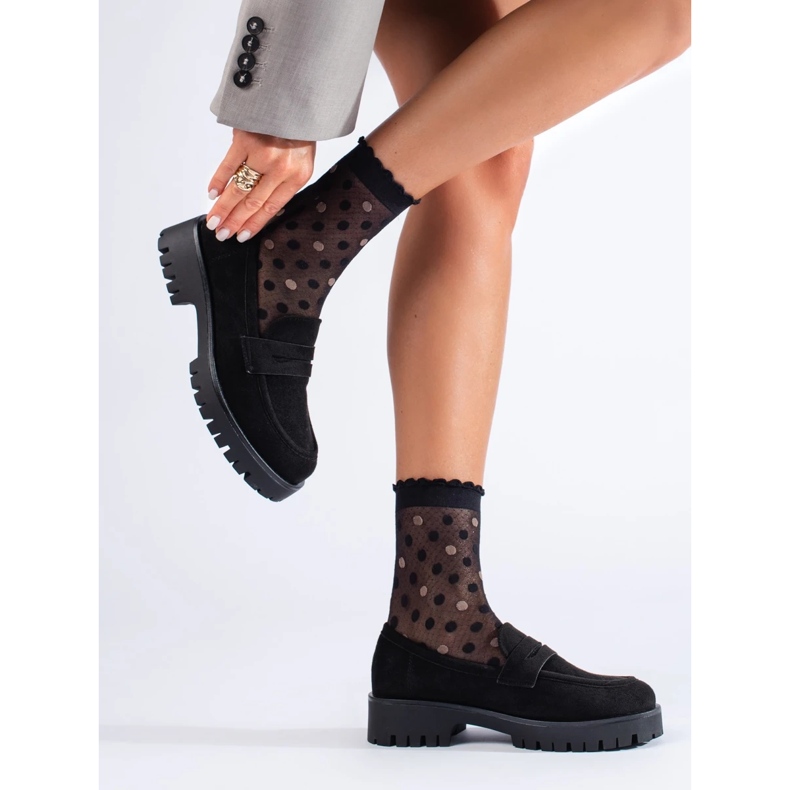 Shelovet velúr mokaszinok vastag talppal fekete